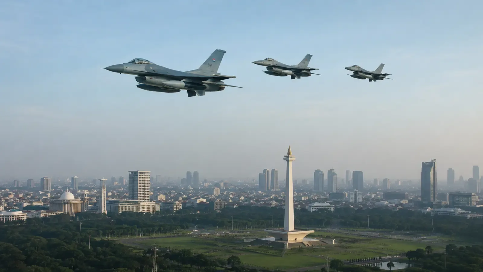 F-16 TNI AU Warnai Langit Jakarta, Kesiapan Pertahanan Udara Diperlihatkan Jelang Merdeka Run